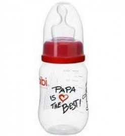 Бутылочка стеклянная для кормления новорожденного "Papa is the best", 120 мл., стандартное горлышко 110939, Швеция
