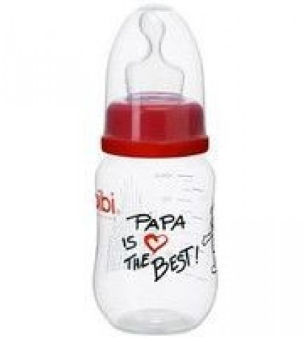 Бутылочка стеклянная для кормления новорожденного "Papa is the best", 120 мл., стандартное горлышко 110939, Швеция